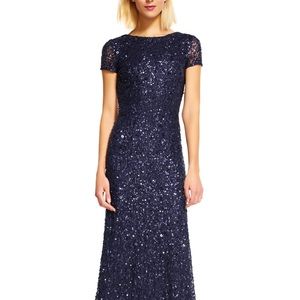 Adrianna Papell All Over Beaded Gown in Navy